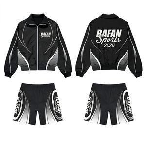 Conjunto corto cortavientos para hombre, 120 GSM, tela de poliéster ligera, diseño de paneles en negro y verde, logotipo personalizado con serigrafía, talla grande - Product Image 2