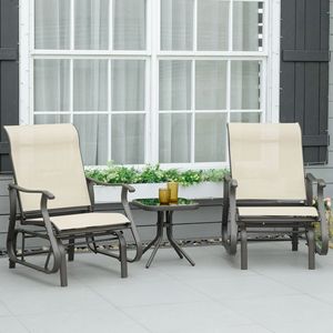 Set da 3 Pezzi per Esterni con Sedia a Dondolo in Acciaio e Tavolino con Piano in Vetro Temperato per Patio e Giardino - Product Image 2