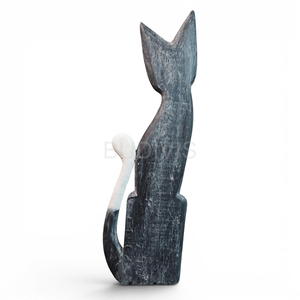 Figura de Gato de Madera Pintada a Mano en Blanco y Negro con Detalle de Ojos Azules, Diseño Rústico, Adorno de Decoración para el Hogar, para Sala de Estar - Product Image 2