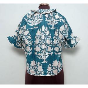 Túnica Moderna con Estampado Floral, 100% Algodón Lavable, Estilo Casual Femenino, Cuello Mandarín con Volantes, Manga Media, Mini - Product Image 6