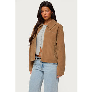 Chaqueta Corta de Alta Calidad para Mujer Avirex, Chaqueta Bomber de Cuero Rosa para Otoño, Teñida en Color Liso con Patrón Sólido - Product Image 3