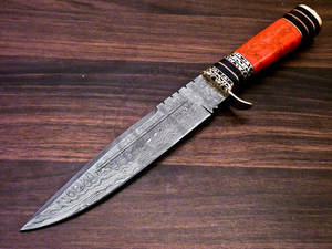 Couteau Bowie Damas 13 pouces, forgé à la main, à lame pleine, avec manche en corne et laiton, idéal pour la chasse, le meilleur couteau de collection, très tranchant, couteau de survie - Product Image 4