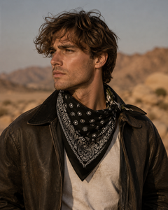 Bandana en coton noir audacieux pour hommes et femmes, foulard unisexe à motif Paisley pour le streetwear quotidien, les voyages, les festivals et les usages quotidiens ! - Product Image 5