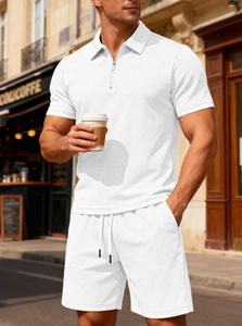 Conjunto de Camiseta Polo y Pantalones Cortos Azul Claro para Hombre, Ropa Casual de Verano, Transpirable, de Poliéster Tejido - Product Image 4