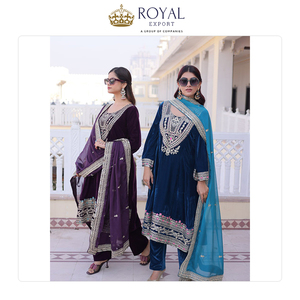 สินค้ามาใหม่ล่าสุด เสื้อผ้าดีไซเนอร์สไตล์ปากีสถาน ชุดกำมะหยี่สำหรับงานปาร์ตี้และเทศกาล ราคาสุดคุ้ม - Product Image 6