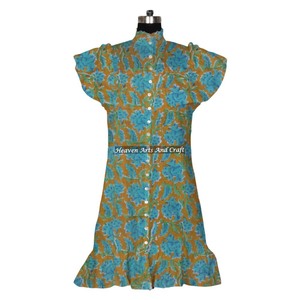 Tunique décontractée bohème en pur coton à imprimé floral terreux, style indien Bagru, pour l'été – Vêtements d'Inde et du Pakistan - Product Image 4