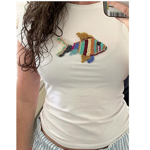 Custom Seed Beads Cotton Silk Embroidery Crop Top Mirror Pearl Work Handmade Custom Logo Customized Color Custom - Product Image 5