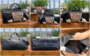 Sac de voyage polochon personnalisé OEM Design floral de style à carreaux en cuir véritable repoussé avec week-end extérieur personnalisable pour unisexe - Product Image 3