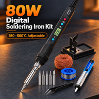 Fer à souder électrique numérique 80W, réglable 180-500°C, avec contrôle de température LCD, kit d'outils de réparation, multimètre, prise EU/US