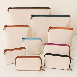 Pochette à maquillage unisexe en lin, sac cosmétique en toile écologique personnalisé avec fermeture éclair, motif lettres tendance pour un usage quotidien - Product Image 1