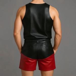 Shorts de motard en cuir noir et rouge pour homme - Coupe ajustée - Product Image 2