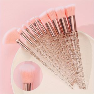 Set di 10 Pennelli da Trucco in Cristallo Rosa con Setole Morbide a Spirale e 2 Grandi Spugnette a Forma di Pesca per il Trucco Occhi - Product Image 6