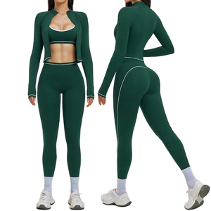 Wholesale Custom Fitness Wear Yoga Sets Gym <b>Workout</b> Clothes Athletic Suits Sports Bra <b>Jacket</b> High Waist Leggings Set for Women - Product Image 3