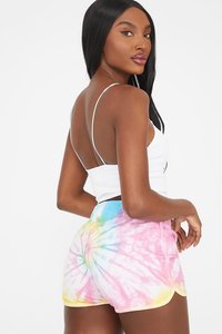Shorts en tricot pour femme, couleur unie, avec cordon de serrage à la taille, style sportif, coupe régulière, taille mi-haute, gris avec bordure blanche - Product Image 4