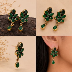 Mejor Precio Pendientes Colgantes de Plata Oxidada Bañados en Oro con Engaste de Bisel y Piedra de Resina Verde, Estilo Vintage Unisex para Fiesta, Proveedor Mayorista - Product Image 2