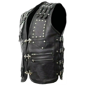 Chaleco de Cuero Genuino para Hombre, Estilo Motero, con Bolsillos y Remaches, Cierre de Tirantes, Hecho a Mano, Estilo Urbano Desgastado - Product Image 5