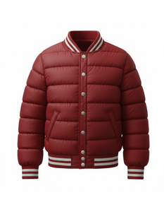 Chaqueta acolchada estilo universitario roja para hombre, abrigo bomber con botones a presión, cuello acanalado, ropa de calle, chaqueta de invierno - Product Image 1
