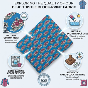 Tela de Algodón Premium con Estampado Floral Azul, Suave, Ligera y Transpirable para Confección de Kurtis y Vestidos - Product Image 5