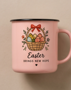 Wholesale Retro Style Iron Enamel Coffee Mug Camping Teacup Featuring Easter Brings New Hope Art Design Portable Lightweight - Product Image 1