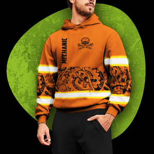 Sweat-shirts de sécurité haute visibilité réfléchissants à motif crâne de mécanicien, personnalisés par sublimation et patchwork, pour le travail - Product Image 3