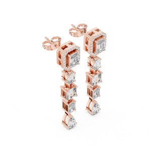 Boucles d'oreilles de luxe en or rose 14 carats avec diamant de laboratoire taille émeraude 3,10 carats certifié IGI |   Nouveau diamant cultivé - Product Image 4