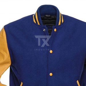 Veste universitaire américaine personnalisée, col montant, corps en laine noire, manches en cuir violet, veste d'hiver pour lycée et université - Product Image 4