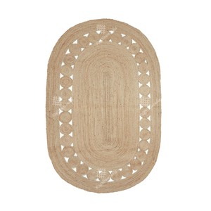 Farmhouse Style Flat Pile Eco Friendly Living Room Decor Oval Braided Jute Area Rug Solid Color - Product Image 1