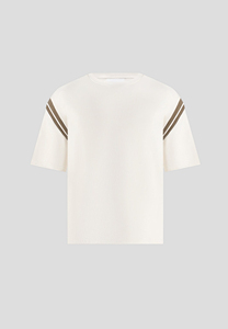 Camiseta de Punto Crema Extra Grande para Hombre con Ribete en Contraste, Manga Corta, Cuello Redondo, Diseño Casual de Color Sólido - Product Image 3