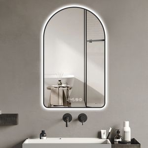 Specchio LED da Bagno 28x48 Pollici Antiappannamento e Dimmerabile con Display Ora e Temperatura, Tre Temperature di Colore e Design Retroilluminato ad Arco - Product Image 1