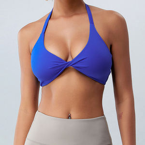 Soutien-gorge de sport sans couture pour femme, dos croisé, col en V profond, maintien moyen, haut de yoga, couleur unie, Spandex Polyester - Product Image 3
