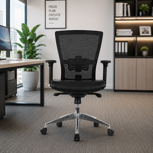 Chaise de bureau de direction en mousse PU avec dossier en maille, pivotante, accoudoirs réglables et support lombaire – Malaisie - Product Image 1