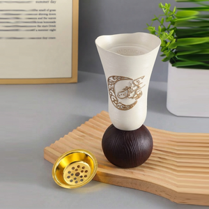 Ensemble de brûleurs d'encens en bois foncé, trio, avec des motifs de calligraphie de croissant de lune doré, magnifique décoration festive pour la maison - Product Image 4