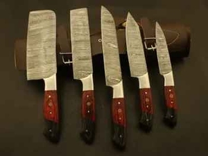 Ensemble de couteaux de chef écologiques et ambidextres, 10 pièces, lames en acier Damas, manches en bois de rose, finition mate - Product Image 2