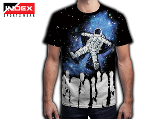 INDEX SPORTSWEAR Men's Short Sleeve Astronaut With Wings Print T-Shirt Regular Fit Street Style O-Neck Black White Pattern - Product Image 6