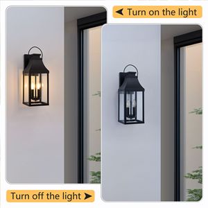 Lampada da Parete Moderna Nera per Esterni a 2 Luci, Applique da Esterno per Portico e Illuminazione Esterna, Lanterna da Parete con Montaggio a Muro - Product Image 4