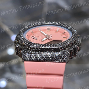 Reloj de Lujo con Incrustaciones de Moissanita Negra para Hombre, Personalizado GA2100 Casioak, Esfera Rosa, Correa de Silicona, Estilo Diamante G-5h0ck - Product Image 6