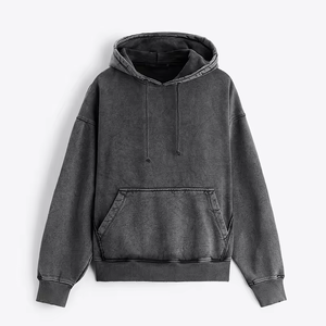 Sweat-shirt à capuche gris anthracite délavé personnalisé pour homme, coupe oversize, épaules tombantes, cordon de serrage, style vintage, streetwear décontracté - Product Image 5
