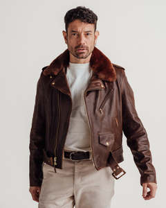 Chaqueta de Aviador Personalizada para Hombre, de Cuero Genuino Marrón, con Forro de Piel, Cierre de Cremallera, Estilo Motero Invernal, a la Moda - Product Image 1