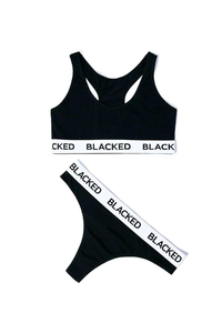 Ensemble de lingerie noire L&J BLACKED Extreme Sexy, sous-vêtements de sport sans couture pour yoga, push-up, légers, respirants, couleur unie noire, sport B - Product Image 4