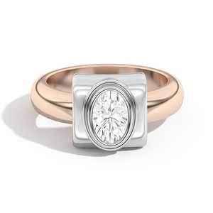 Two Tone Oval Cut Lab Grown Diamond Wrap <b>Rings</b> Double Bezel <b>Domed</b> Shank Thick Statement Cocktail Bands Women 14K Gold Wholesale - Product Image 3