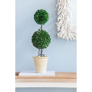 Vaso Crema D7x22"H con Sfera di Bosso Artificiale a Due Livelli, Piante e Fogliame Finti - Product Image 5