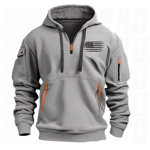 Sudaderas con capucha personalizadas para hombre, con cremallera de un cuarto, forro polar, estilo táctico, tipo cargo, holgadas, para entrenamiento - Product Image 4
