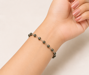 Natural Pyrite <b>Beaded</b> Bracelet, Handmade Gemstone Wrist Bracelet, 925 Sterling <b>Silver</b> Chain Jewelry, Adjustable Crystal Bracelet - Product Image 2