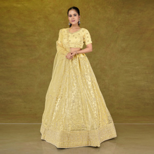 Conjunto de Lehenga Choli de tela fina con adornos artesanales refinados y dobladillo tejido ancho |   Ropa de Ceremonia y Festiva para Mujer para Negocios al por Mayor - Product Image 1