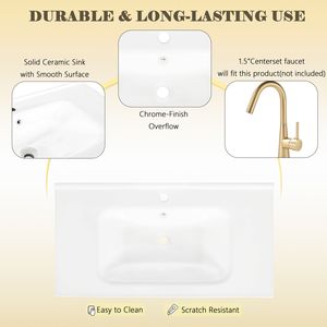 Lavabo da Bagno in Ceramica Bianca da 35,6 Pollici, Solo Materiale Ceramico Senza Mobile - Product Image 4