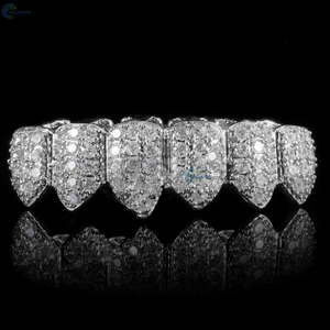 Venta al por mayor de Grillz de Dientes Personalizados de Plata de Ley 925 con Incrustaciones de Diamantes de Moissanita VVS, Joyería Hip Hop - Product Image 4