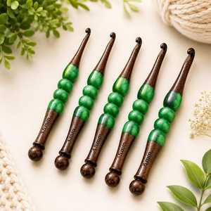 Crochets en bois durables faits à la main Curio Craft avec perles en résine verte 3,5 mm-6 mm, outils de tricot d'art populaire pour les loisirs créatifs DIY - Product Image 6