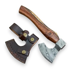 Hacha de Estilo Vikingo de Acero de Damasco Forjado a Medida con Mango de Madera y Funda de Cuero, Hacha para Trabajos de Madera OEM Personalizada - Product Image 1