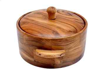 Meilleure Offre : Casserole Classique en Bois avec Couvercle, Boîte de Rangement pour Roti et Chapati, Design Rond - Product Image 1