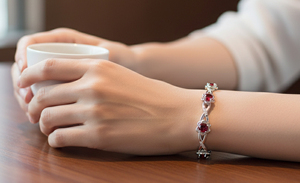 Natural <b>Garnet</b> 925 Silver <b>Bracelet</b> Romantic Everyday Wear Unisex Jewelry Claw Setting - Product Image 2